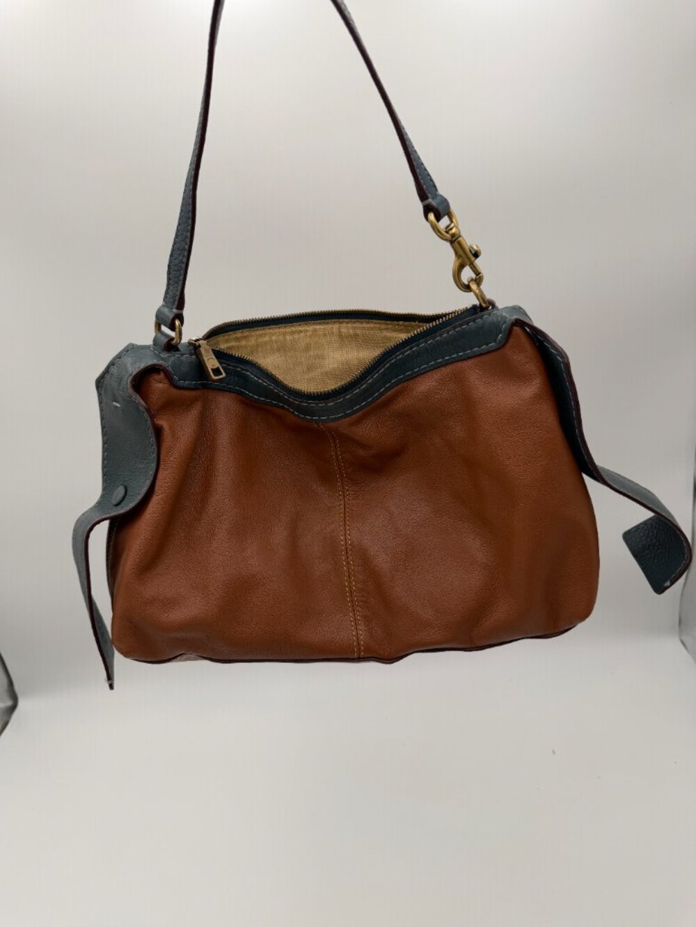 Coach Brown Blue Leather Shoulder Bag - Picture 3 of 5